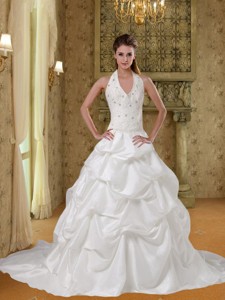 Romantic Halter Sleeveless Wedding Dress With Pick-ups