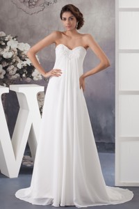 Sweetheart Strapless Beaded and Ruched Wedding Dress with Brush Train 