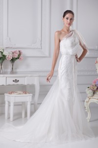 One Shoulder Sash Mermaid Wedding Dress With Tulle In