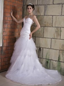 Popular Sweetheart Chapel Train Taffeta And Tulle Ruch And Beading Wedding Dress