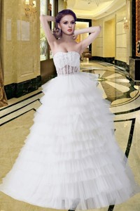 New Style A Line Strapless Wedding Dress With Ruffled Layers