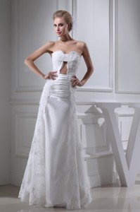 Sweetheart Lace Ruching Long Wedding Dress