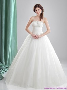 Inexpensive A Line Strapless Wedding Dress With Beading