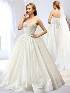 Exquisite Taffeta A Line Wedding Dress with Appliques and Beading 