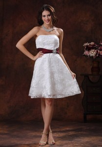 Lace Over Shirt Elegant Short Wedding Dress With Wine Red Belt In Selma Alabama 