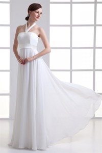 Empire Halter Top Ruching Chiffon Floor-length Wedding Dress 