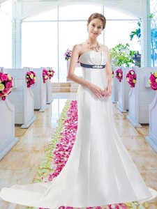 Discount Column Bridal Gowns with Belt and Appliques 