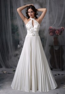 White Princess High-neck Floor-length Chiffon Appliques Prom Dress