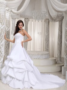 Classical Strapless Court Train Taffeta Appliques Wedding Dress