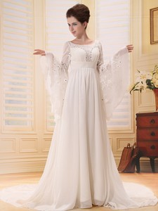 Custom Made For Wedding Dress With Scoop Long Sleeves White 