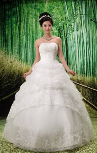 Custom Made Sweetheart Lace Wedding Dress With Pick-ups