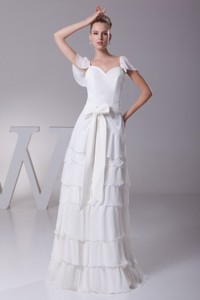 Column Sweetheart Neckline Ruffled Layers Sashes Wedding Gowns 