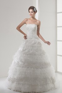 Lace Strapless Princess Wedding Dress With Brush Train