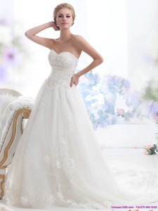 Luxurious Sweetheart Brush Train Wedding Dress with Beading 