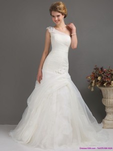 Modest One Shoulder Wedding Dress With Ruching