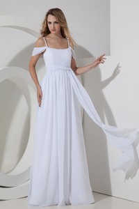 Beautiful Empire Straps Floor-length Chiffon Ruch Wedding Dress 