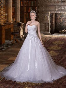 Sophisticated A Line Sweetheart Wedding Dress with Chapel Train 