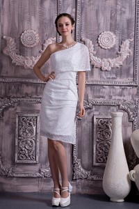 Customize Column / Sheath One Shoulder Knee-length Sequin Wedding Dress 