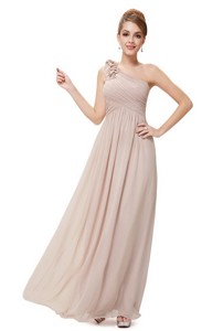 Beautiful Ruched Champagne Prom Dress With One Shoulder