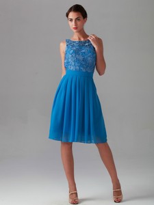 Beautiful Empire Bateau Blue Prom Dress With Lace