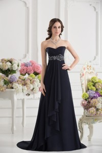 Sweetheart Chiffon Beading Ruching Black Prom Dress