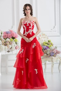 Strapless Appliques Ruffled Layers Prom Dress