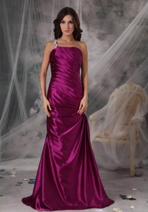 Exclusive Fuchsia Column One Shoulder Evening Dress Taffeta Appliques Floor-length Dress