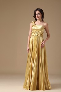 Maize Evening Dress Empire One Shoulder Elastic Woven Satin Hand Made Flowers and Pleat Floor-length