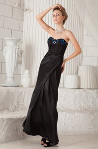 Black Column Sweetheart Ankle-length Taffeta Appliques Prom Dress