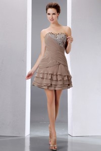 Elegant Brown Short Prom Dress Strapless Mini-length Beading And Sequins Chiffon