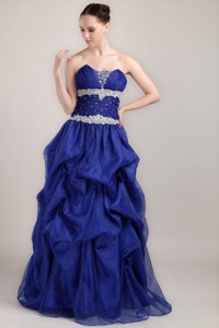 Royal Blue Sweetheart Floor-length Taffeta And Organza Beading Prom Dress
