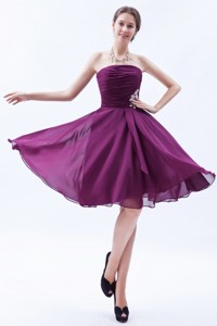 Dark Purple Prom Dress Princess Strapless Chiffon Appliques Knee-length