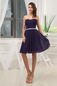 Ruching Empire Purple Strapless Short Prom Dress