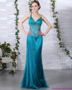 Beading Prom Dress With Brush Train And Spaghetti Straps