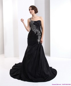 Romantic One Shoulder Prom Dress With Brush Train