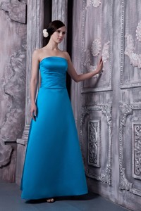 Elegant Sky Blue Prom Dress Strapless Floor-legnth Satin