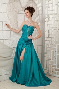 Beauty Turquoise Sweetheart Prom Dress Taffeta Brush Train Beading