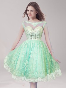 Pretty Scoop Beaded and Laced Prom Dress in Apple Green for Spring
