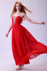 Red Empire Sweetheart Beading Floor-length Chiffon Prom Dress