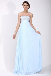 Elegant Empire Strapless Chiffon Spring Blue Prom Dress With Beading