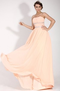 Elegant Empire Strapless Champagne Chiffon Floor-length Prom Dress with Beading