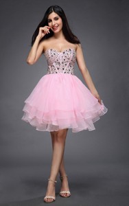 Princess Baby Pink Sweetheart Beading Organza Knee-length Prom Dress