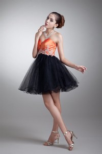 Cute Sweetheart Orange Mini-length Tulle Appliques Prom Dress