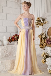 Yellow and Lilac Colorful Empire Strapless Chiffon Prom Dress