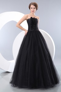 Sweet Black Strapless Junior Prom Evening Dress Floor-length Tulle