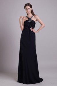 Black Empire Floor-length Chiffon Beading Prom / Evening Dress