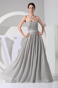 Ruching Beading And Appliques Decorated Prom Dress With Sash