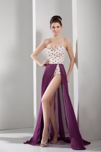 Fashion Purple And White Sweetheart Prom Dress With Beading Chiffon