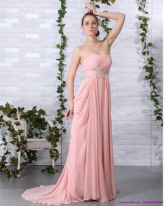 Cheap Brush Train Sweetheart Prom Dress In Peach