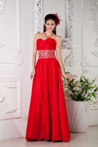 Elegant Red Empire Prom / Evening Dress Sweetheart Beading Floor-length Satin